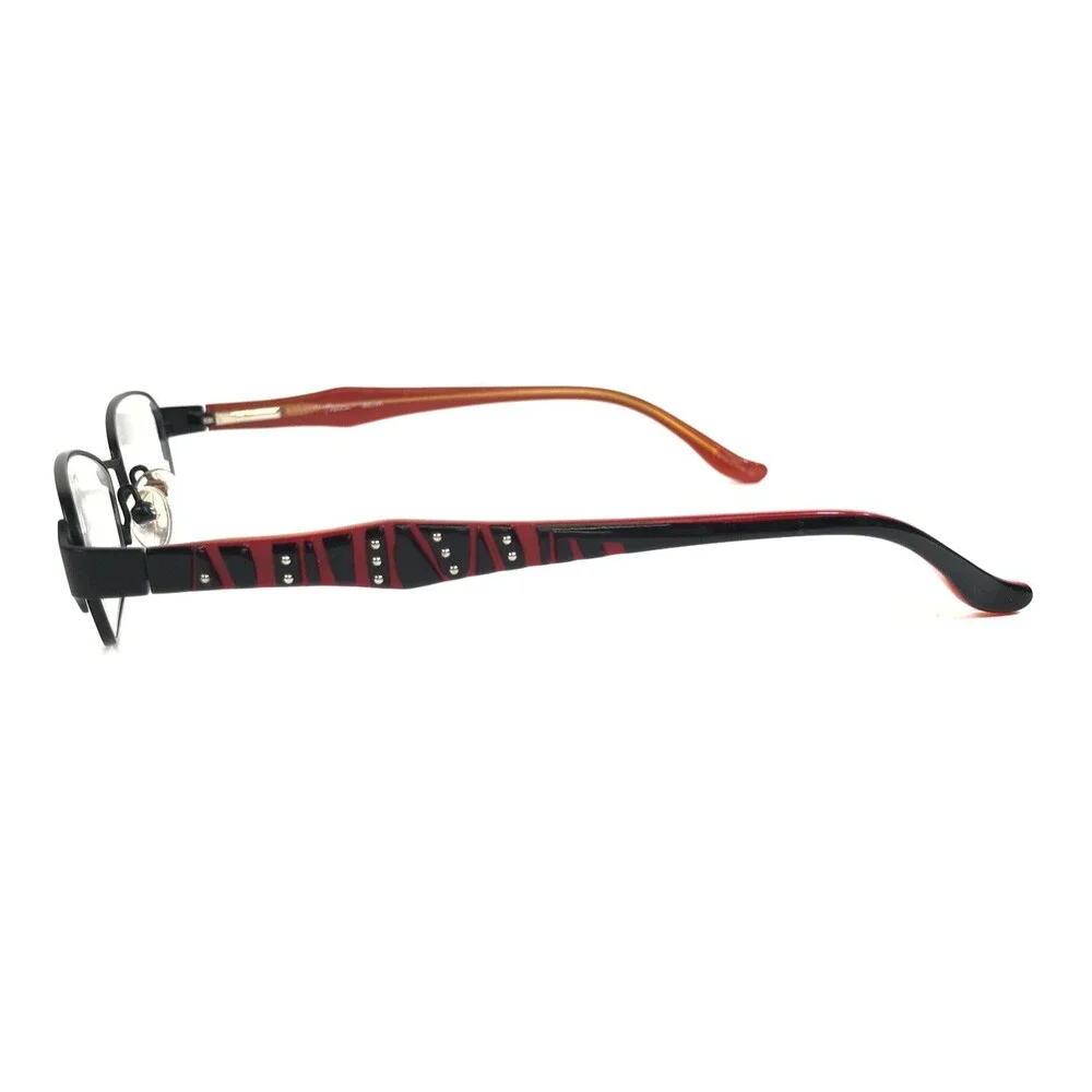 Thalia Eyeglasses Frames SELVA BK Black Red Cat Eye Studded Wire Rim 50-16-137